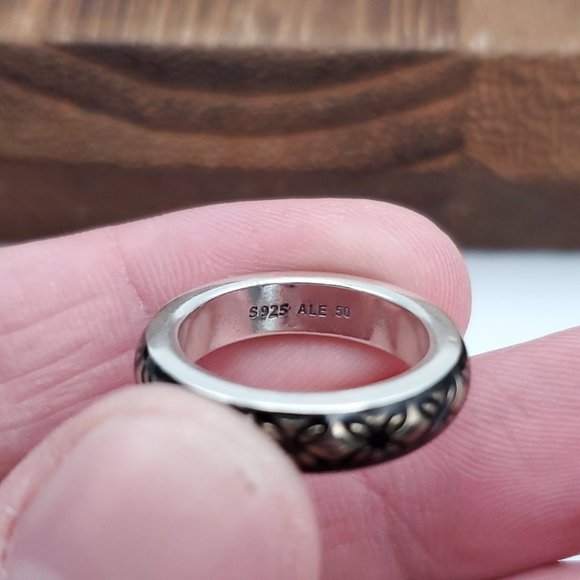 Size 5 925 Sterling Silver Enamel Floral Pandora ALE 50 Ring - Picture 3 of 6